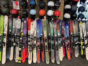 Kids demo ski selection for daily rental and season rental